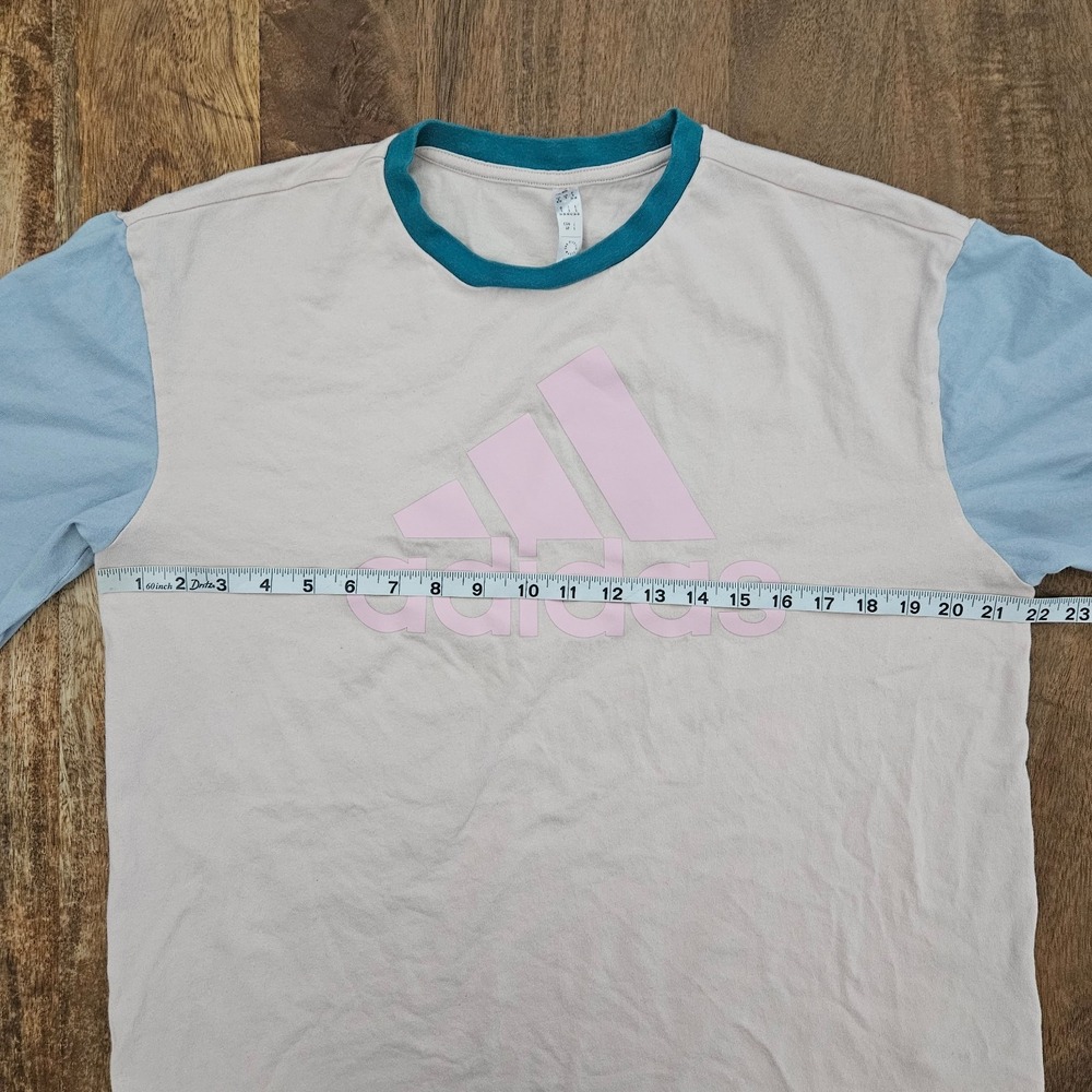 Adidas Boyfriend Tee Women S Pink Blue Essentials Big Logo Loose Fit 90's Style - Picture 3 of 6